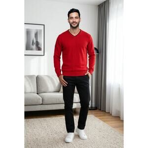 Vintage Nautica Jeans Co Mens Red V-Neck Sweater Size XL 100% Cotton